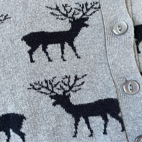 Forever 21 Reindeer Crop Cardigan Sweater Small S/P Deer Gray Black - Picture 4 of 12